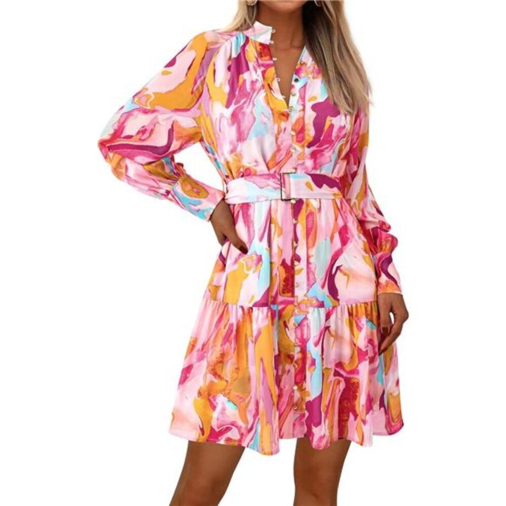 Floral Mini Dress | Long Sleeve Boho A-Line Tiered Empire Waist Short Dress